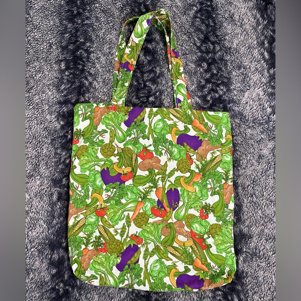 Handmade Multicolored Garden Veggie Print Lined Multipurpose Tote Bag